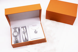 3-piece Rhinestone Watch Set With Bracelet And Necklace Puce Buckeye