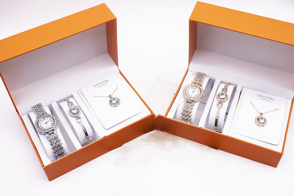 3-piece Rhinestone Watch Set With Bracelet And Necklace Puce Buckeye