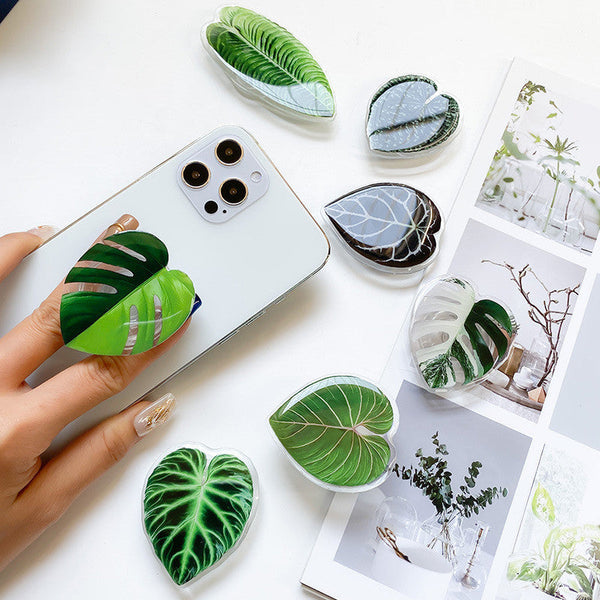 Cute Green Leaves Smartphone Holder Finger Stand  Support For Phone Handband Puce Buckeye