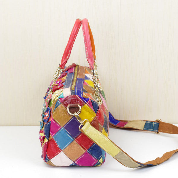 Cowhide Handbags Color Flower Handbags Puce Buckeye