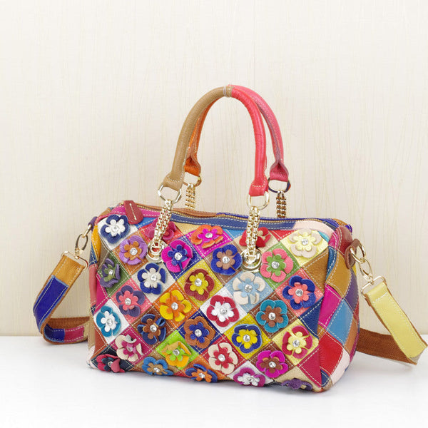 Cowhide Handbags Color Flower Handbags Puce Buckeye