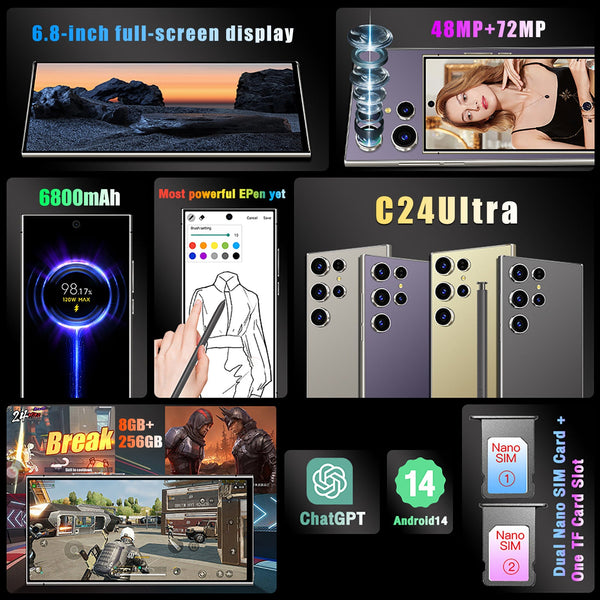 S24 Ultra Cell Phones 5G Unlocked Phonessmartphonewith Tool Pen Puce Buckeye