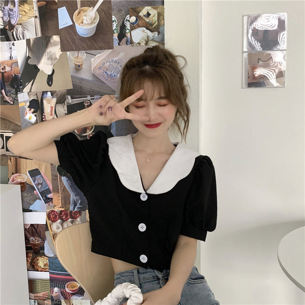 Women''s Clothing Short Sleeve Net Red Foreign Style Versatile Short Bubble Sleeve Sweater Puce Buckeye