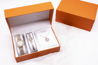 3-piece Rhinestone Watch Set With Bracelet And Necklace Puce Buckeye