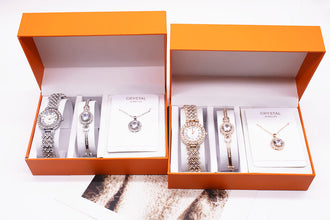 3-piece Rhinestone Watch Set With Bracelet And Necklace Puce Buckeye