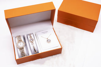 3-piece Rhinestone Watch Set With Bracelet And Necklace Puce Buckeye