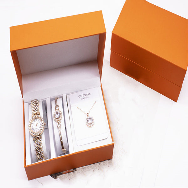 3-piece Rhinestone Watch Set With Bracelet And Necklace Puce Buckeye